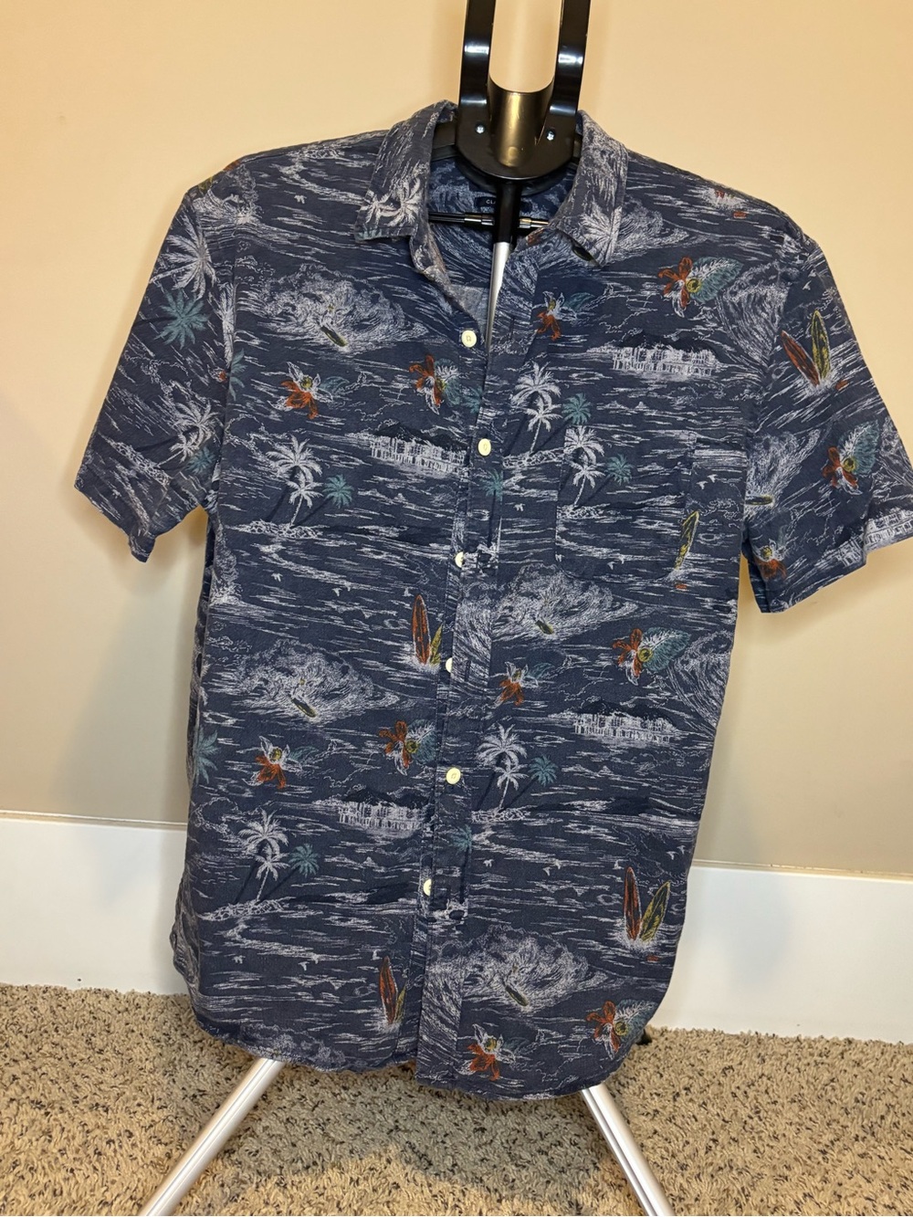 Lucky Brand Men’s L Hawaiian Shirt Tropical Floral Island Print Classic Fit